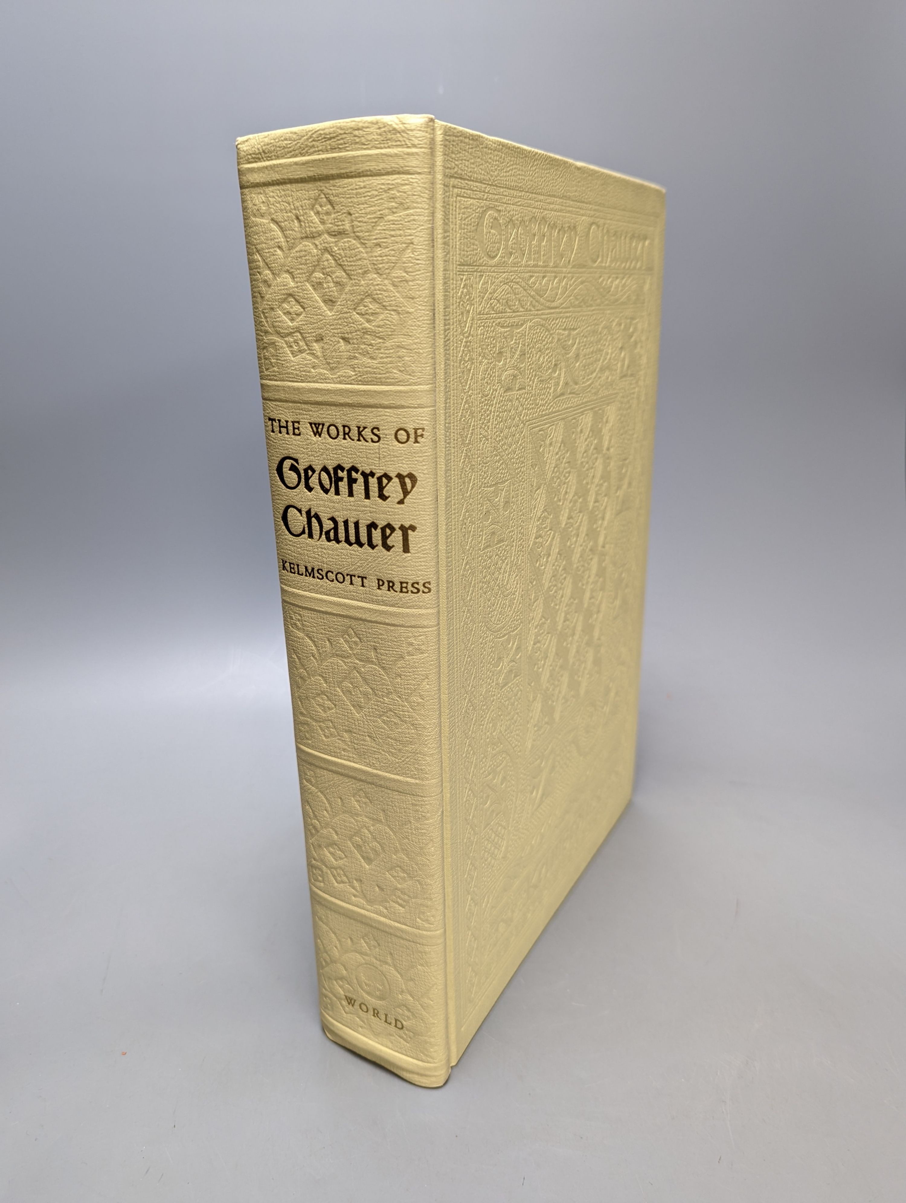 Chaucer, Geoffrey - The Works of Geoffrey Chaucer. A facsimile of the William Morris Kelmscott Chaucer. With the 87 illustrations by Edward Burne-Jones ... blind-decorated cloth